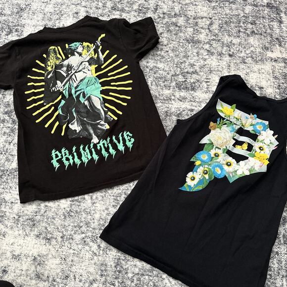 Small Primitive Skateboarding Mens Shirt Lot, Black Tank Top Floral, Angel Black - Picture 1 of 9